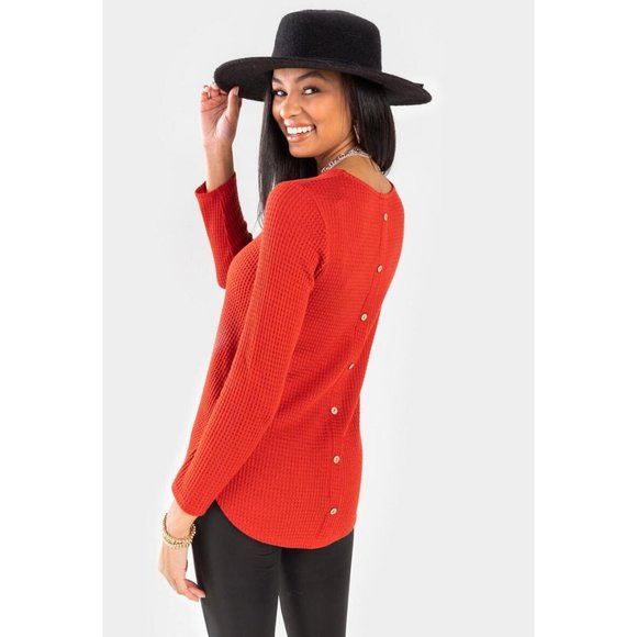 Francesca's | NWT Lana Button Back Waffle Knit Top - Picture 2 of 16